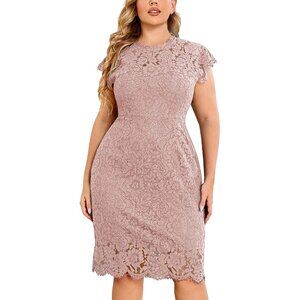 Elegant Pink Lace Floral Cocktail Dress By Miusol Medium